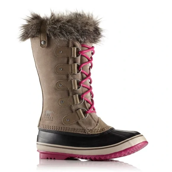 SOREL Joan Of Arctic Faux Fur Lined Suede Pebble Deep Blush Boots Wool Liner 12 - Picture 1 of 14